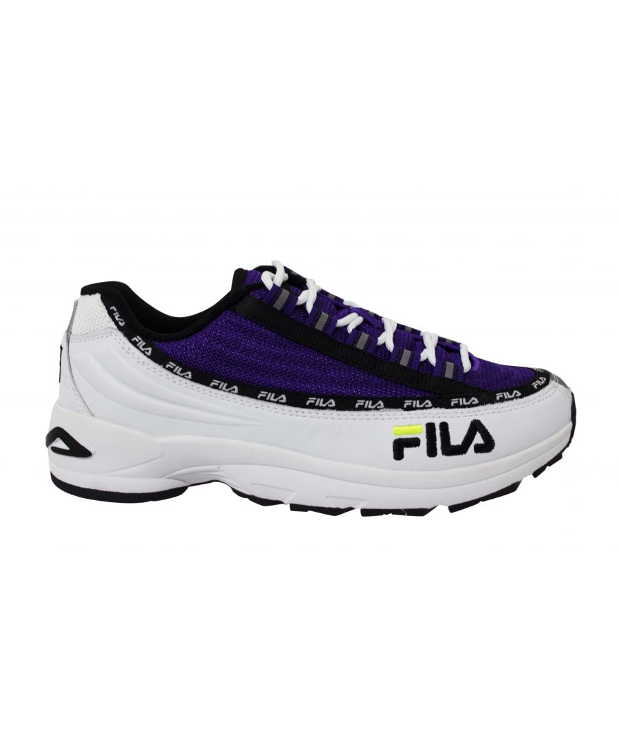 Fila Mens DSTR97 White Purple Leather Textile Lace Up Trainers 1010570 90V