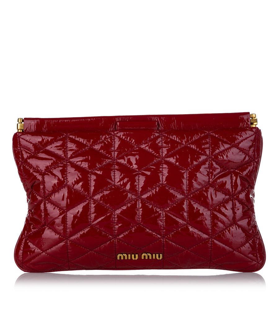 Image for Vintage Miu Miu Matelasse Patent Leather Frame Clutch Bag Red