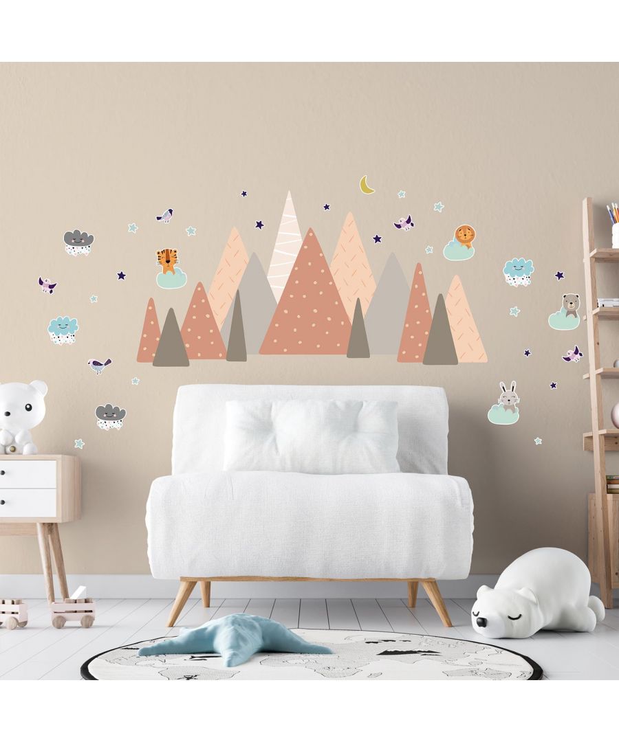 Image for Sleepy Animals In The Boho Mountains wall decal kids room animals, nursery, wall stickers, peel and stick, self adhesive 40 Pcs. 125 cm x 136 cm