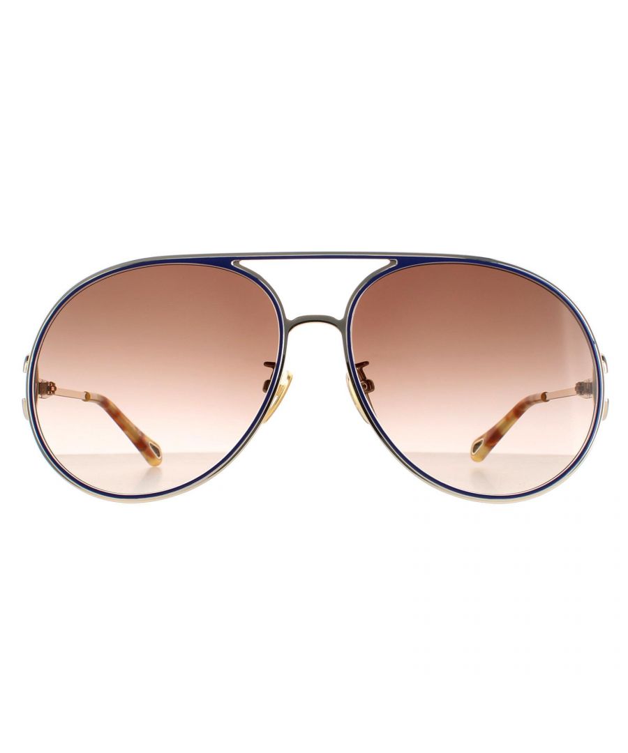 Chloe Aviator Womens Gold Havana Green Gradient CH0145S  Sunglasses are a stylish aviator style crafted from lightweight metal. Silicone nose pads and plastic temple tips ensure all day comfort. The Chloe logo features on the slender temples for brand authenticity.