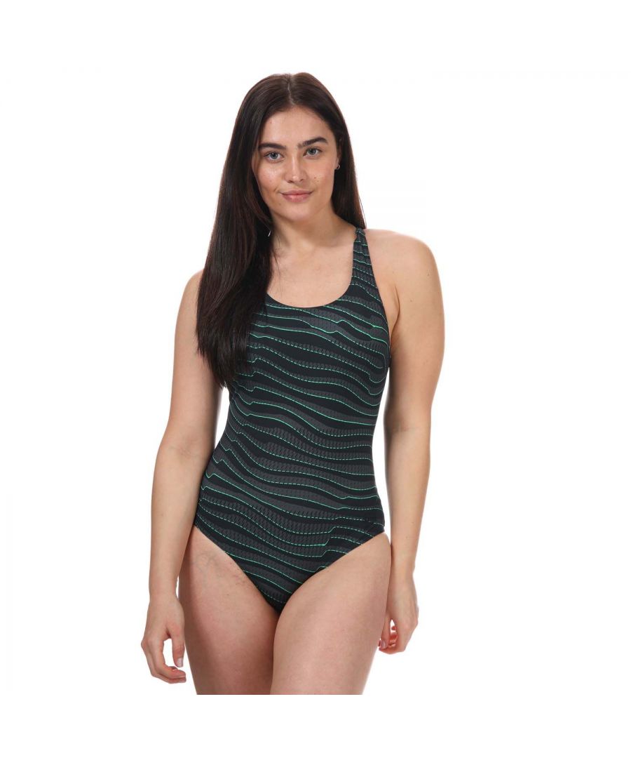 Womens Speedo Sculpture Calypso Swimsuit in black - grey.Body shaping swimsuit  from the Speedo Sculpture collection.- XtraLife Lycra fits like new for longer with increased chlorine resistance.- ShapeComprexUltra fabric comfortably shapes and controls the tummy and waist.- Cut to shape and flatter your bust for comfort  fit and confidence.- Flattering scoop neckline.- Twisted back strap design.- Integral bust support for added comfort and security.- Medium bust support.- Medium leg.- Body: 69% Nylon  31% Elastane.  Lining: 100% Polyester.  Machine washable.- Ref: 8-12886G056Please note that returns will only be accepted if the hygiene label is still attached to the product.