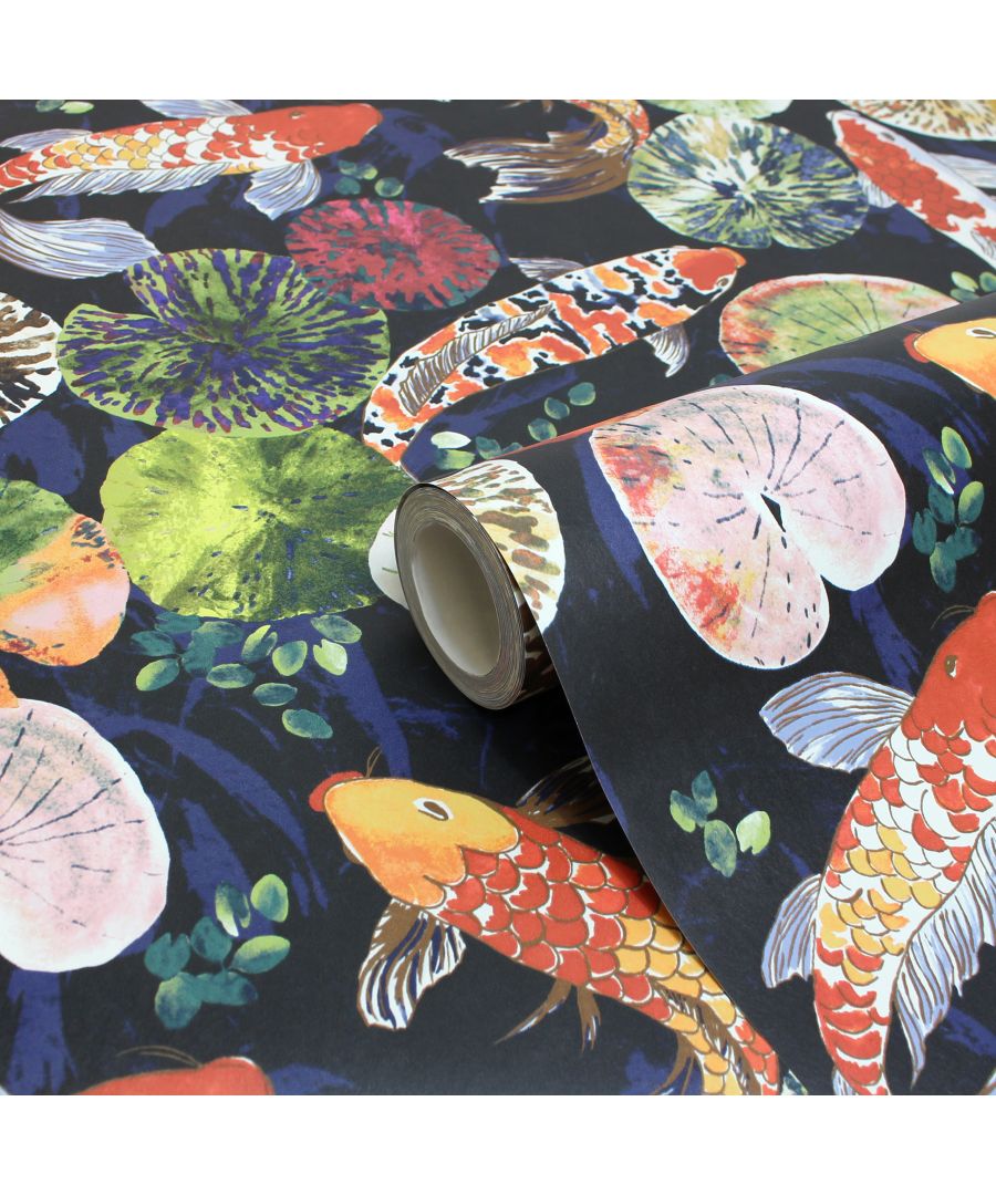 Delve into our beautiful, colourful and tranquil Koi Pond. Layered textures, fish, lily pads and foliage all come together to bring a hint of Japan into your home. This wallpaper is a paste the wall application; simply paste the wall, hang your paper, and leave to dry. Each roll is 10m long and 53cm wide. Pattern repeat: 53cm Straight Match. Our Koi Pond wallpaper can be used to paper the whole room or to create an eye-catching feature wall. This wallpaper is also wipeable so that any light marks can be dabbed away.