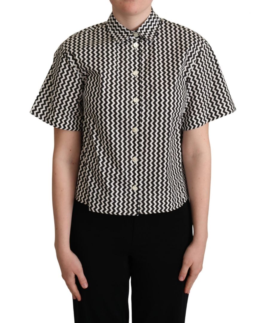 Dolce & Gabbana WoMens Black White Zigzag Collar Cotton Top Shirt - Multicolour - Size X-Large