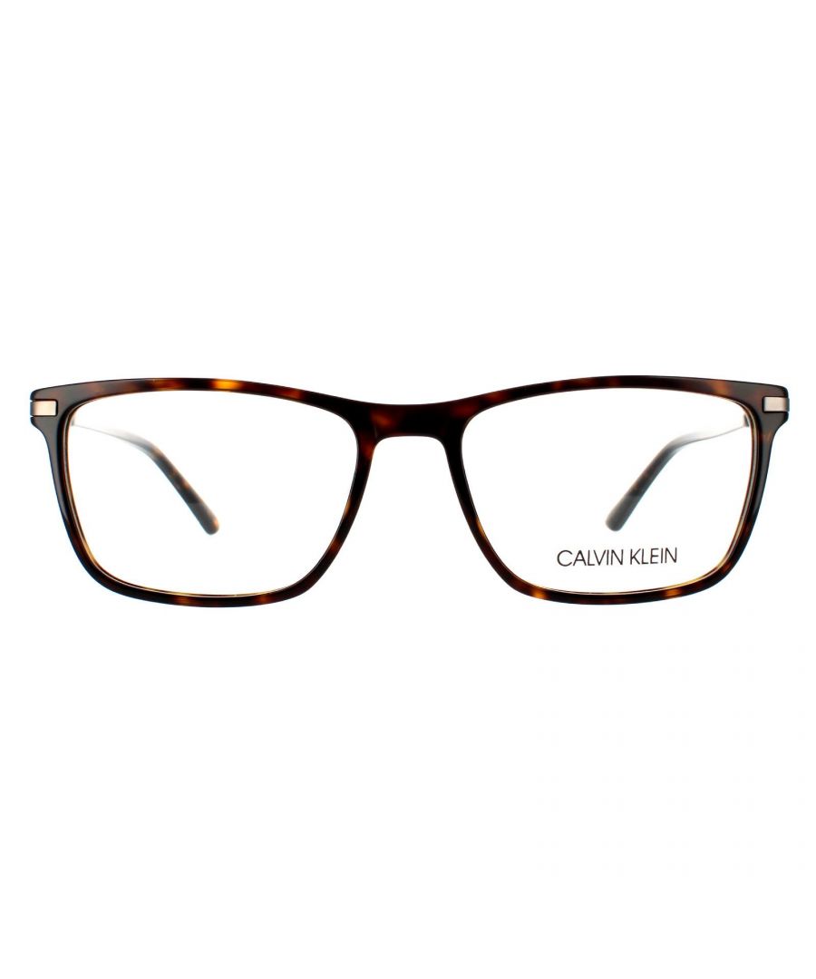 Calvin Klein Rectangular Mens Dark Tortoise Glasses Frames CK20512 are a classic rectangular style frame for men. The lightweight acetate frame front allows for an all day comfortable wear. The metal section of the temples provide durability and feature the Calvin Klein branding authenticity