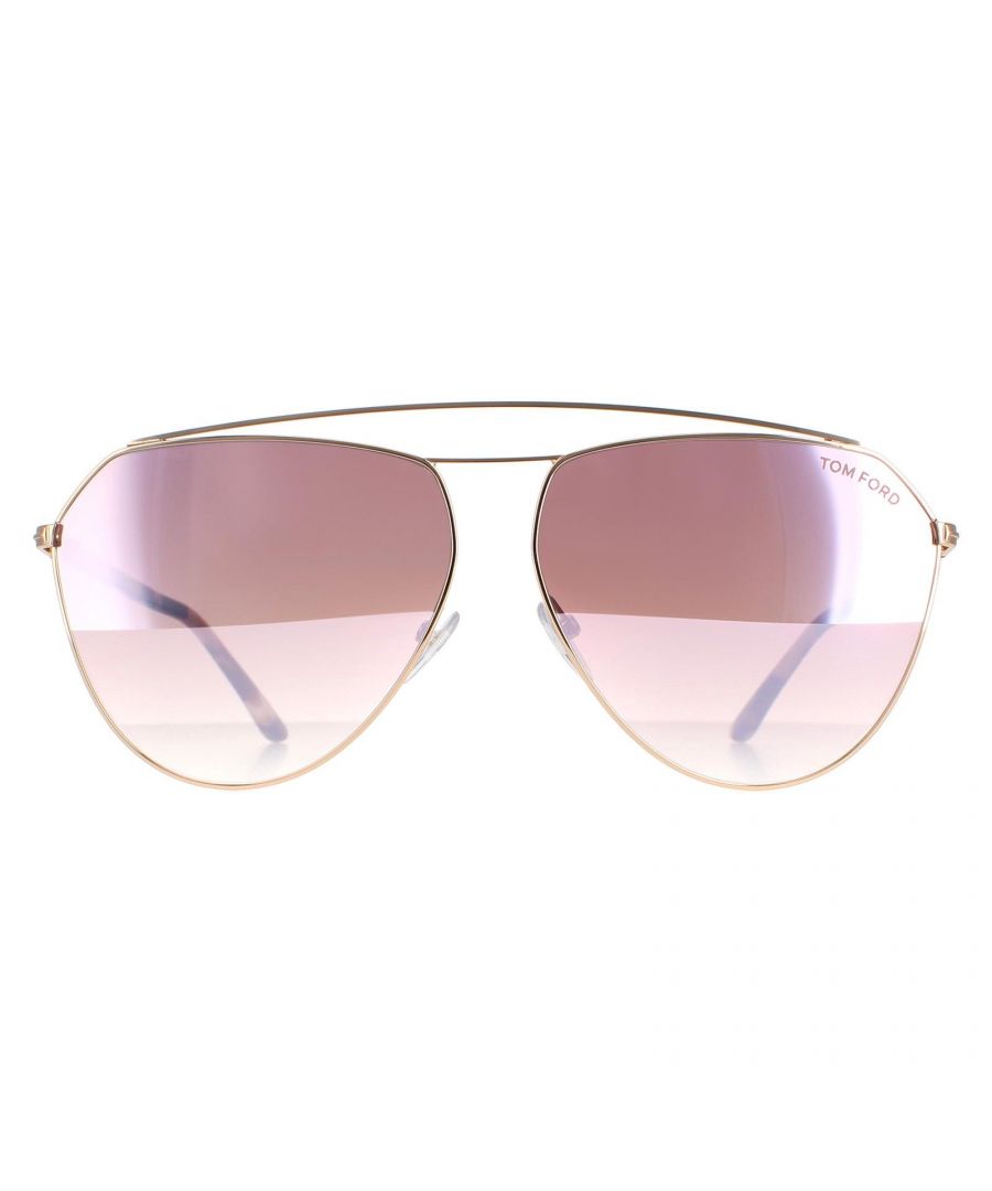 Tom Ford Aviator Womens Gold and Havana Pink Gradient Mirror Binx FT0681  Sunglasses are a stylish aviator style crafted from lightweight metal. The double bridge design and silicone nose pads provide all day comfort.  Tom Ford's logo features on the slender temples for brand recognition.
