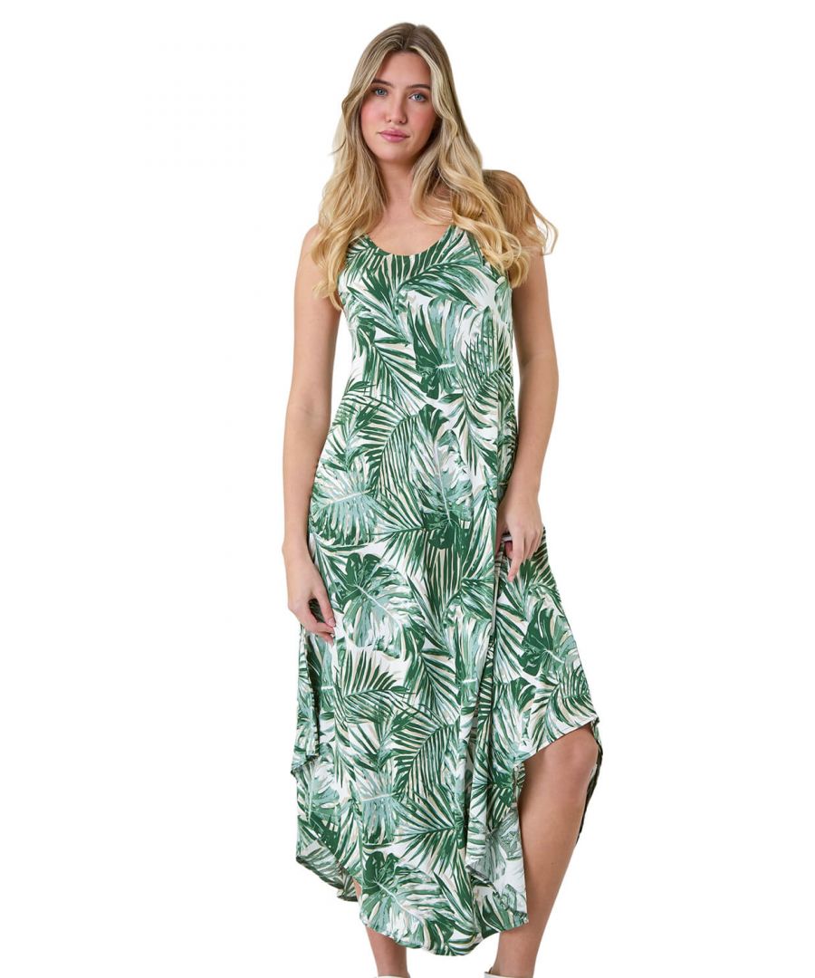 Dusk Womens Abstract Print Hanky Hem Dress - Green - Size 10 UK