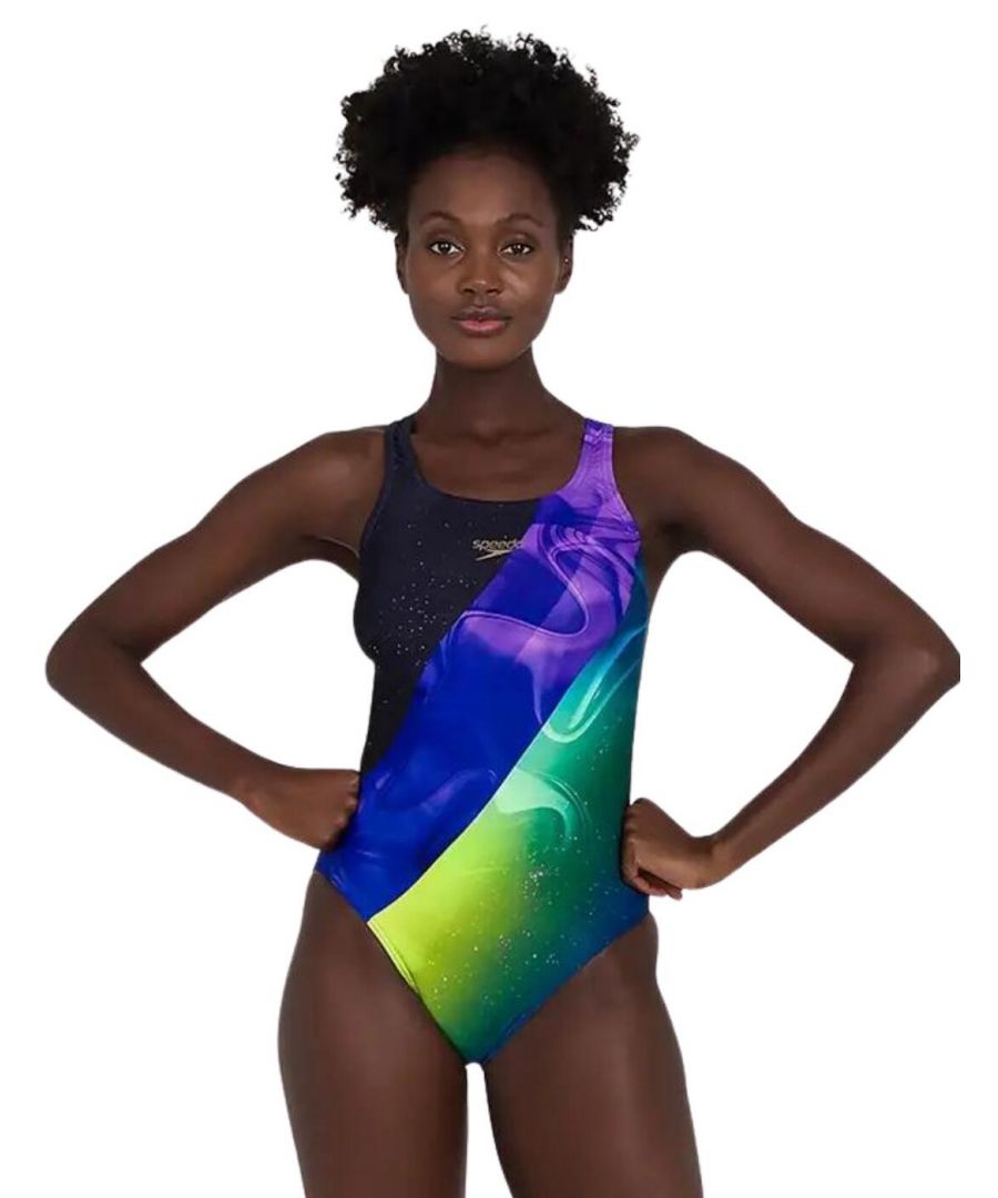 Speedo Womens Placement Digital Medalist Swimsuit - Black - Size 6 UK