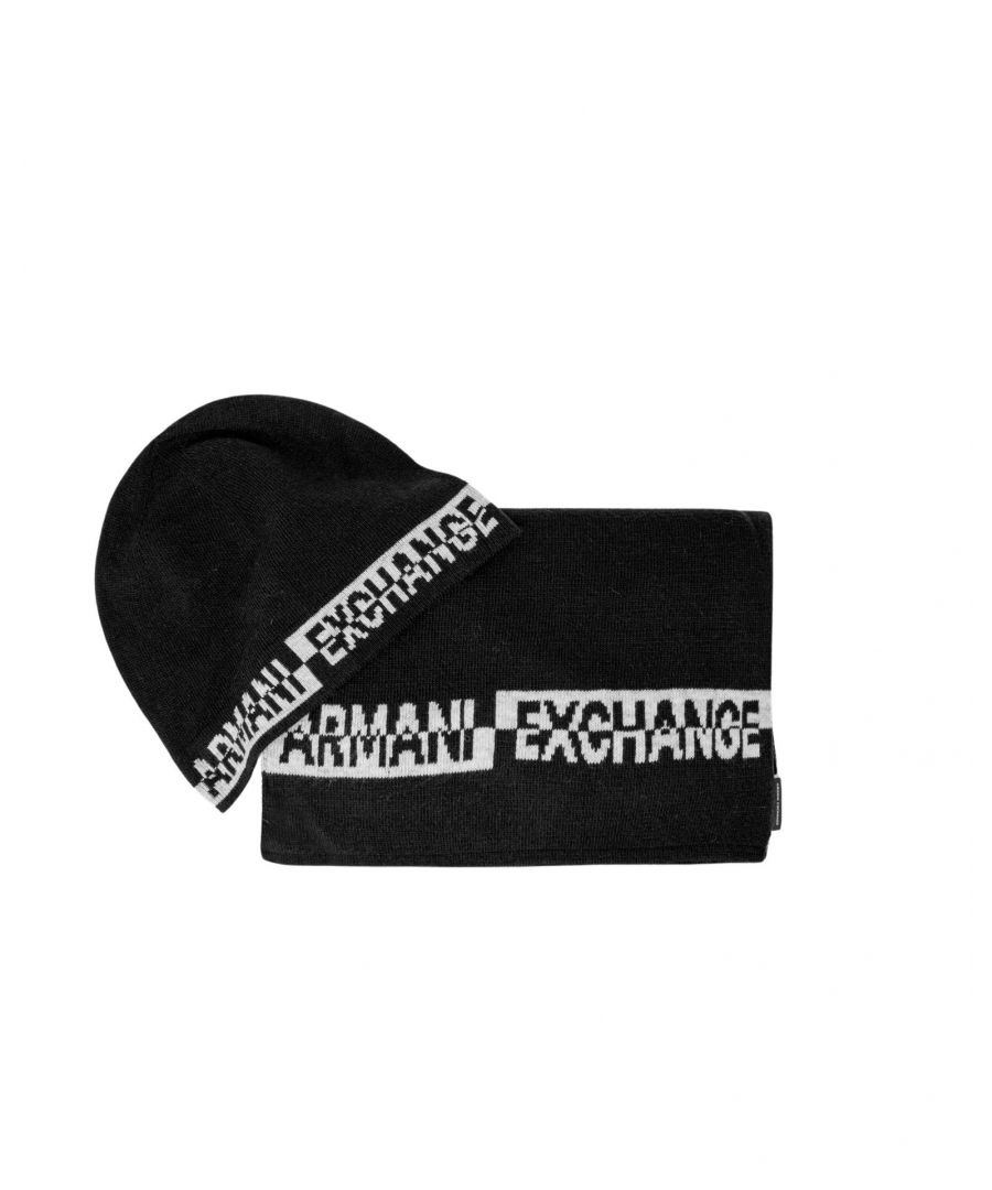 Image for Armani Exchange Logo Scarf & Hat Set - Black