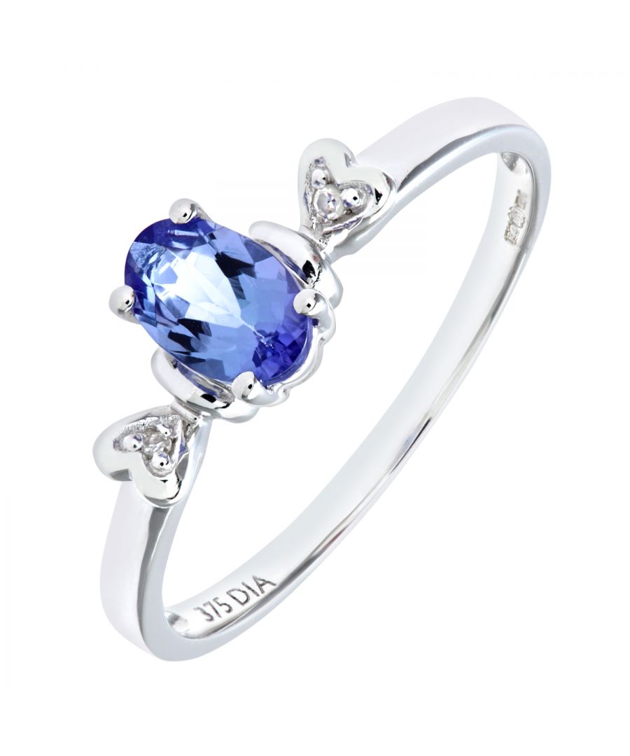 Diamant L'Eternel Womens 9ct White Gold Tanzanite Ring With Diamond Set Heart Shoulders - Size O Diamant L'Eternel Womens 9ct White Gold Tanzanite Ring With Diamond Set Heart Shoulders - Size O