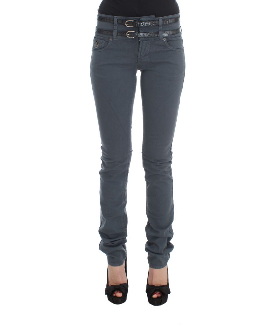 galliano womens blue cotton blend slim fit high waist jeans - grey - size 26 (waist)