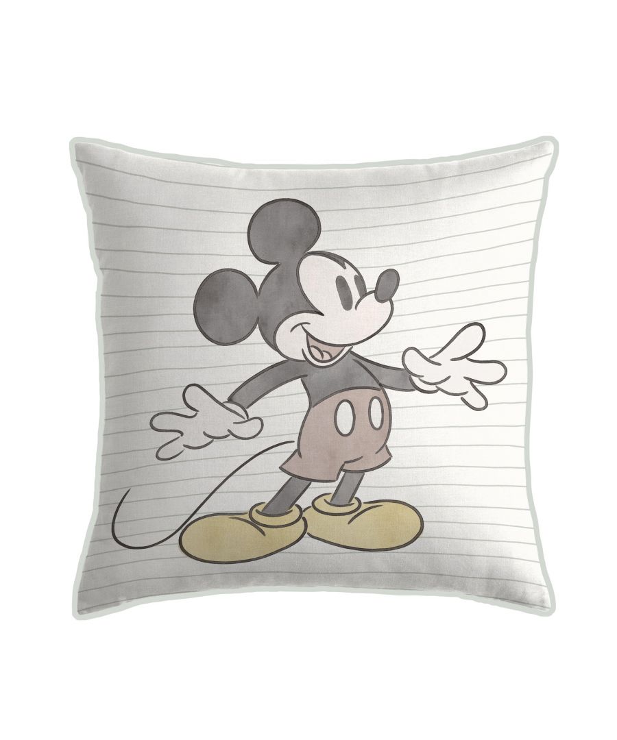 Transform your nursery into the Magical World of Disney with our Mickey A to Z Square Cushion. This lovely 40cm square pillow is made of 100% polyster fill making it extra soft and long lasting. This pillow is perfect for vacation, road trips, a plane ride or everyday companion to your little princess. iron, do not dry clean.\nThis is an official Disney licensed merchandise and you can now pair it up with matching fitted cot sheets, hooded towels, blankets and cushions from the same collection. This collection is verified by OEKO-TEX and independently tested for harmful substances. It stands for customer confidence and high product safety.