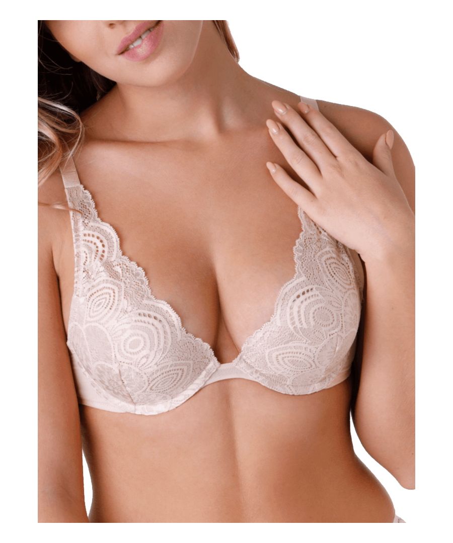 Wonderbra Refined Glamour Triangle Push Up Bra. With lace cups and a deep-V triangle shape. Recommended hand-wash only.