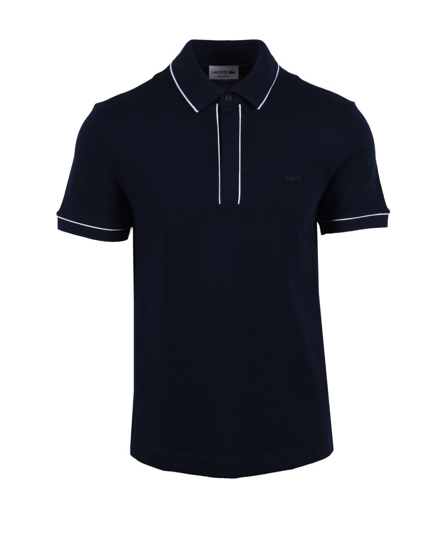Lacoste Mens Paris Tipped Placket Polo Midnight Blue - Size Medium