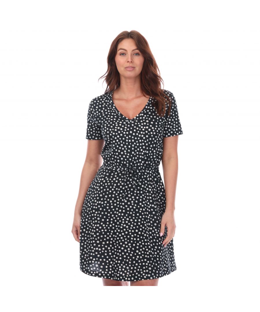 only womenss may short sleeve v-neck dress in navy cotton - size 10 uk