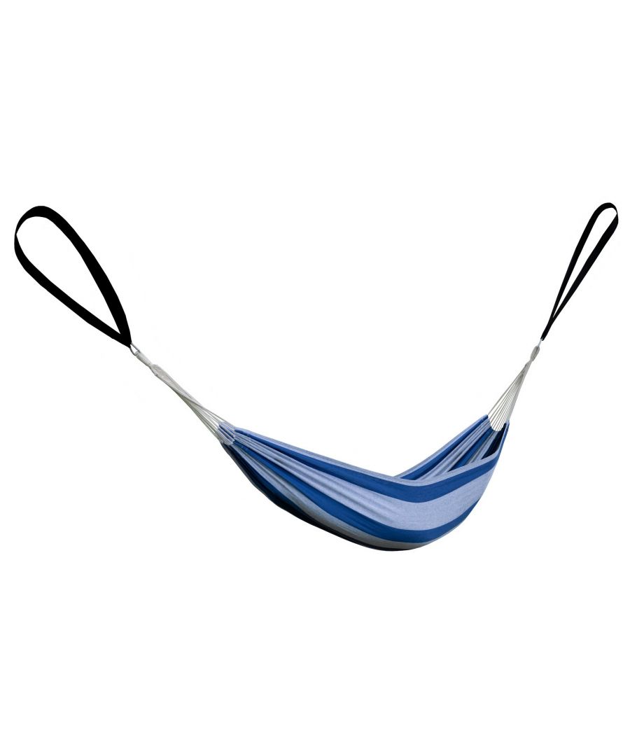 Chill out hangmat. Wordt geleverd met spanbanden en karabijnhaken. Gestreept ontwerp. 182 x 98cm. Maximaal gewicht; 110kg. Hangmat: 40% Katoen/48% Polyester/12% Viscose, Webbing banden: 100% Polyester.