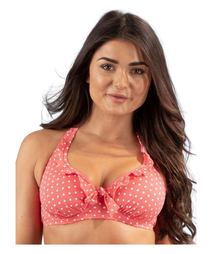 Pour Moi Womens Hot Spots Halterneck Bikini Top - Orange - Size 32D