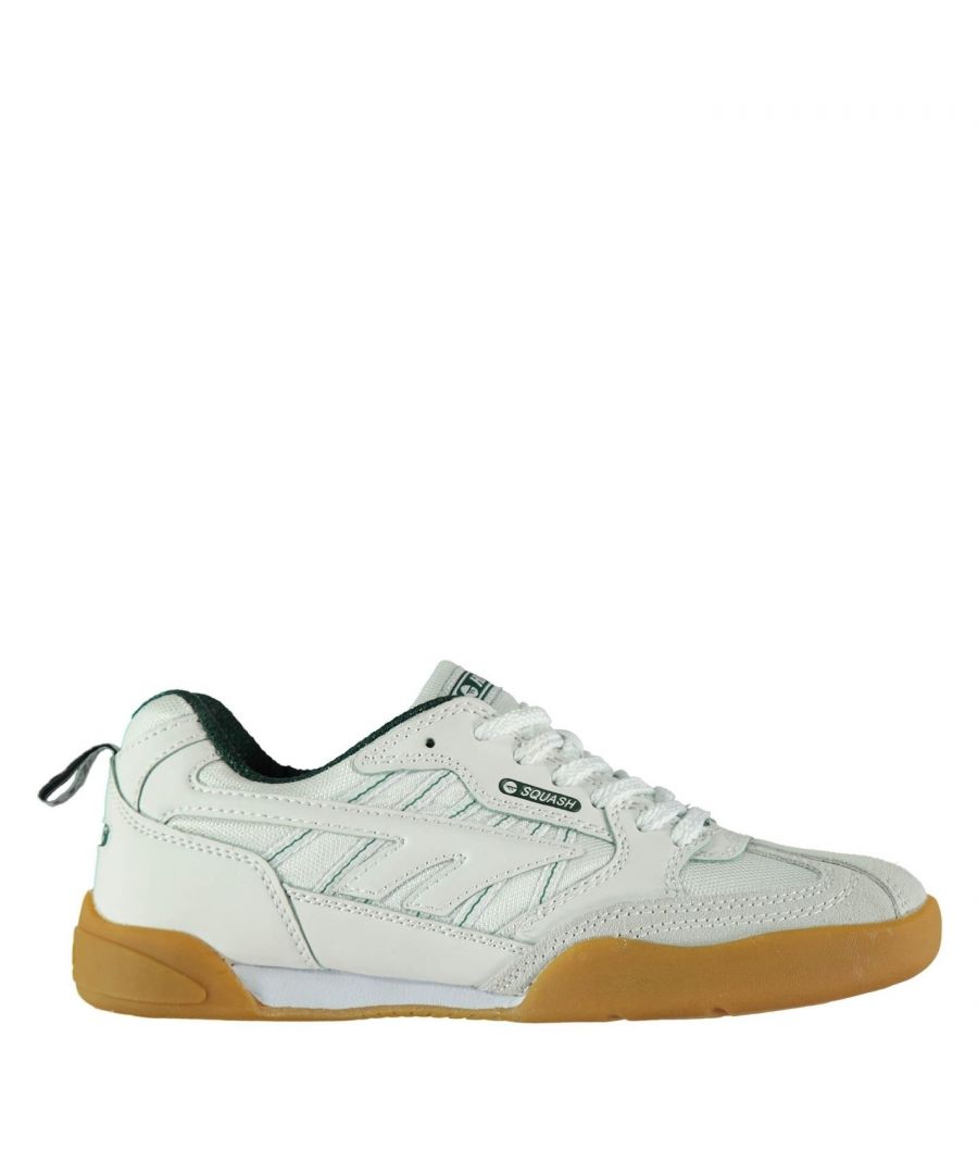 Hi-Tec Squash Shoes - The Hi-Tec Squash Shoes sports a mixture of leather and synthetic stitched panels to the upper for a breathable and comfortable fit, combined with padding to the heel and ankles. These squash shoes are superb for squash sessions with a non-marking outsole with multi-directional grip for excellent mobility on court, and benefit from an EVA midsole for support in each step. > Upper Material: Leather > Court Type: Indoor > Style: Squash Shoes > Fastenings: Lace Up > Lining: Textile > Midsole: EVA Midsole > Outsole: Full Length Gum Outsole > Sole: Synthetic