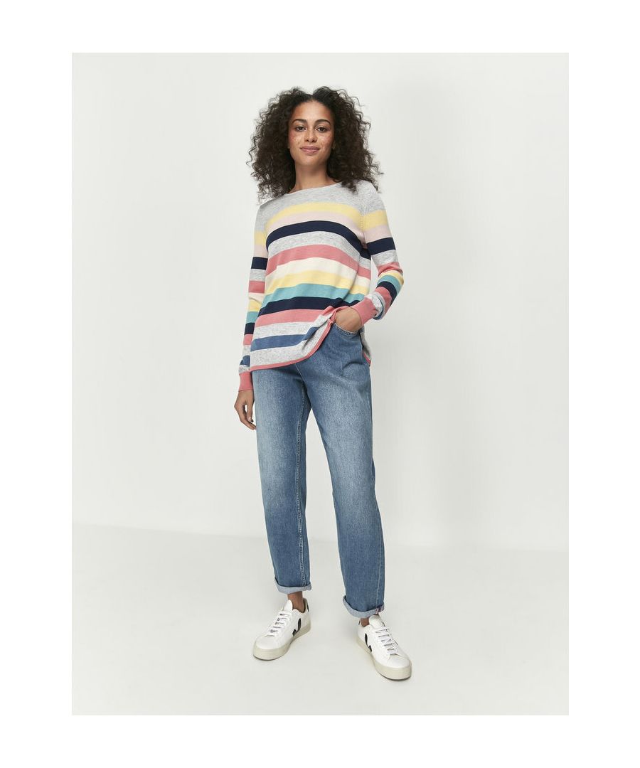 This new jumper from Khost Clothing comes in a multi stripe pattern with embellished star detailing on the elbows and crew neckline. Pair with jeans for a stylish everyday look.