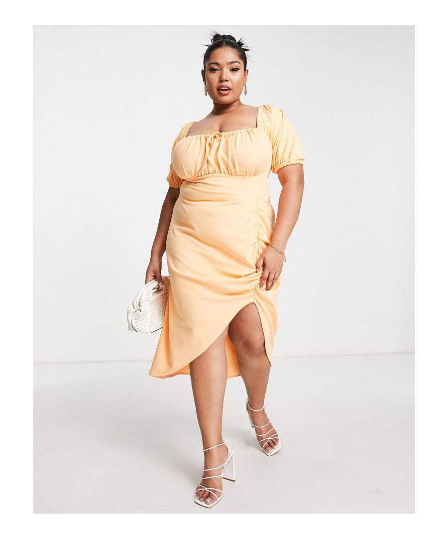 Plus-size dress by ASOS DESIGN Next stop: checkout Square neck Puff sleeves Zip-back fastening Regular fit Sold by Asos