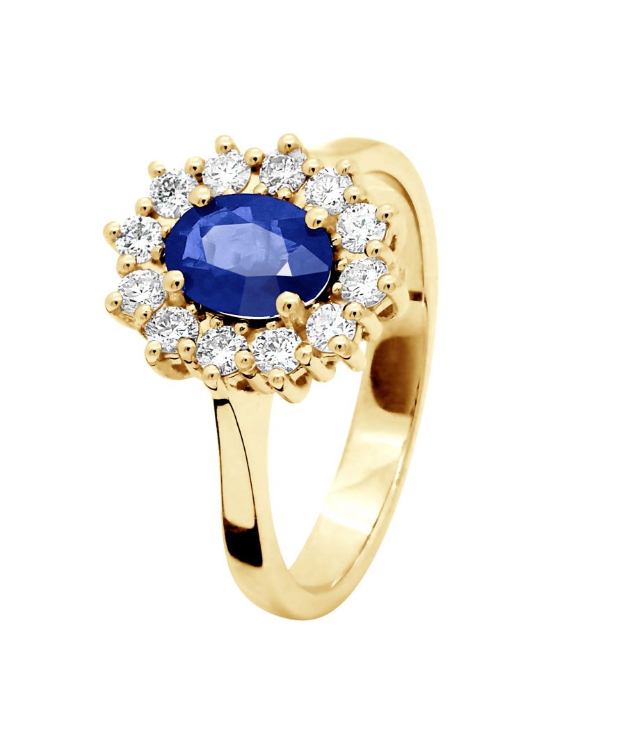 Image for DIADEMA - Ring - Sapphire surrounded by Diamonds - Yellow Gold