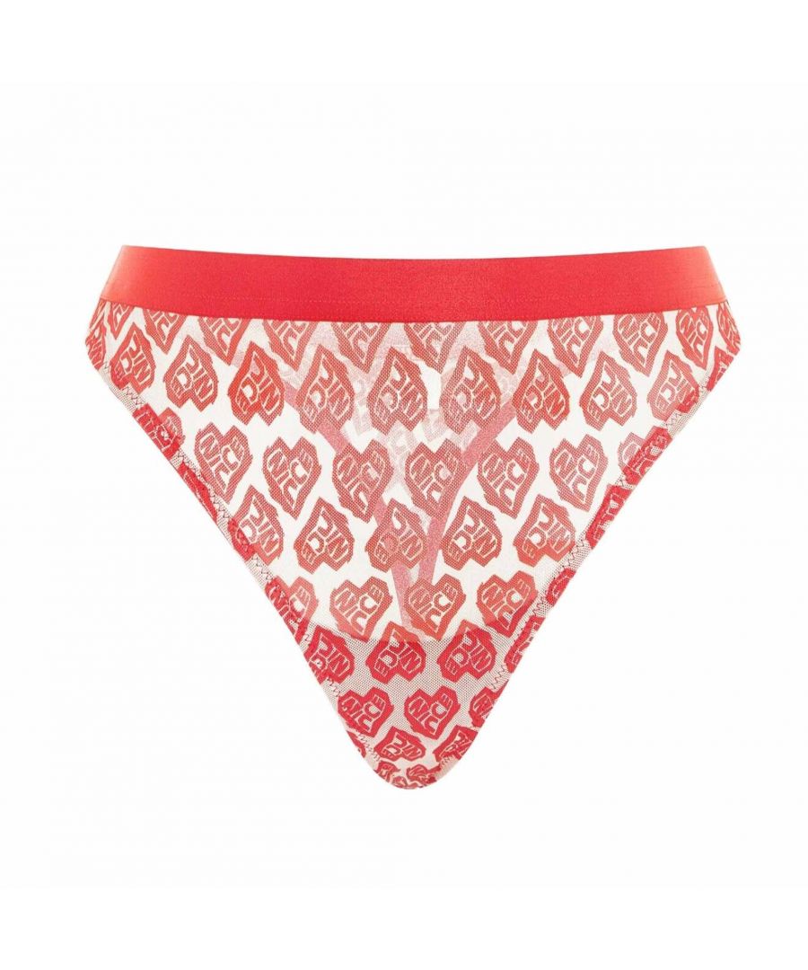 Nicce Contrasting Waistband White/Red Womens AOP Heart Thong Underwear 211 2 15 10 0469
