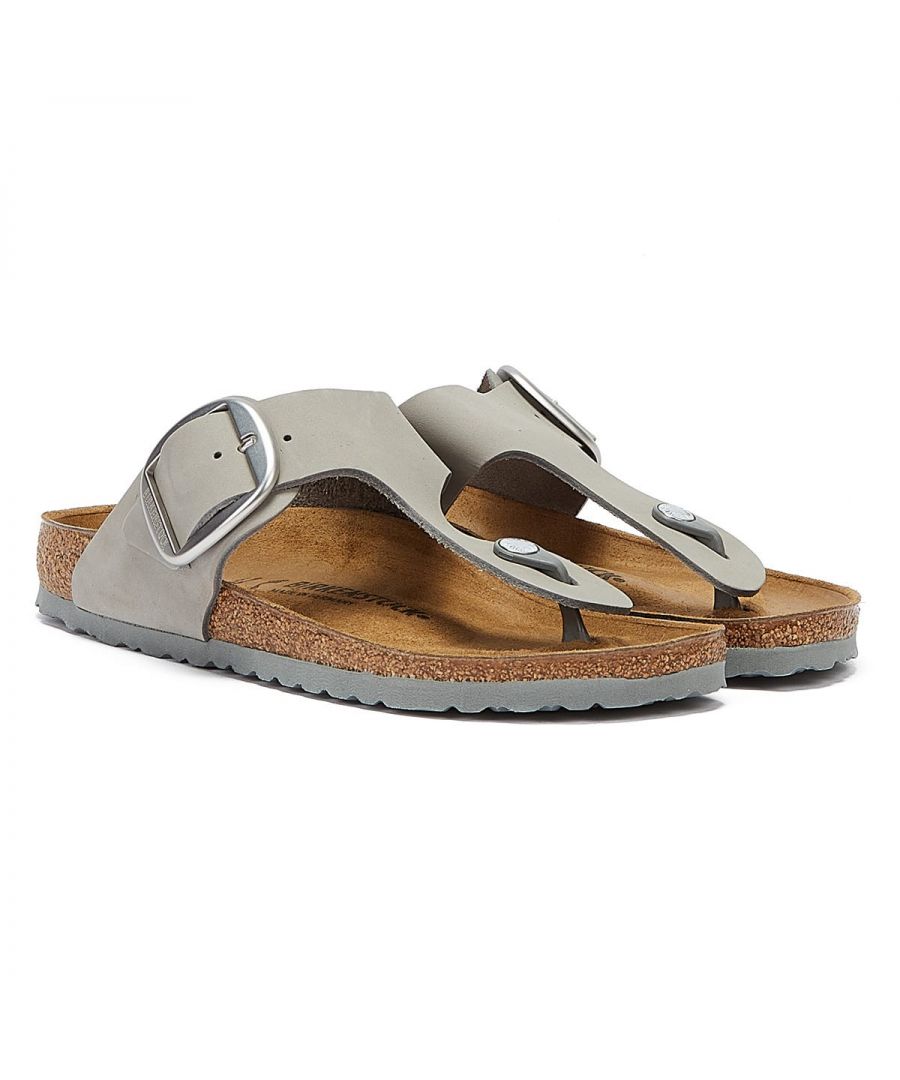 Birkenstock's elegant and iconic thong sandal. The Gizeh features Birkenstock's classic contoured cork footbed for a soft, bespoke fit, along with an EVA sole for lightweight shock absorption. This iteration boasts a larger, more striking pin buckle, and a nubuck upper for a rustic appearance.