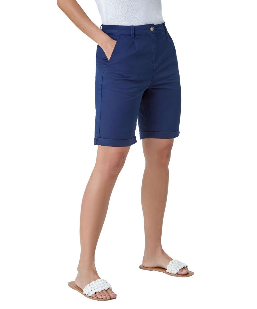 Roman Womens Cotton Blend Chino Shorts - Navy - Size 18 UK