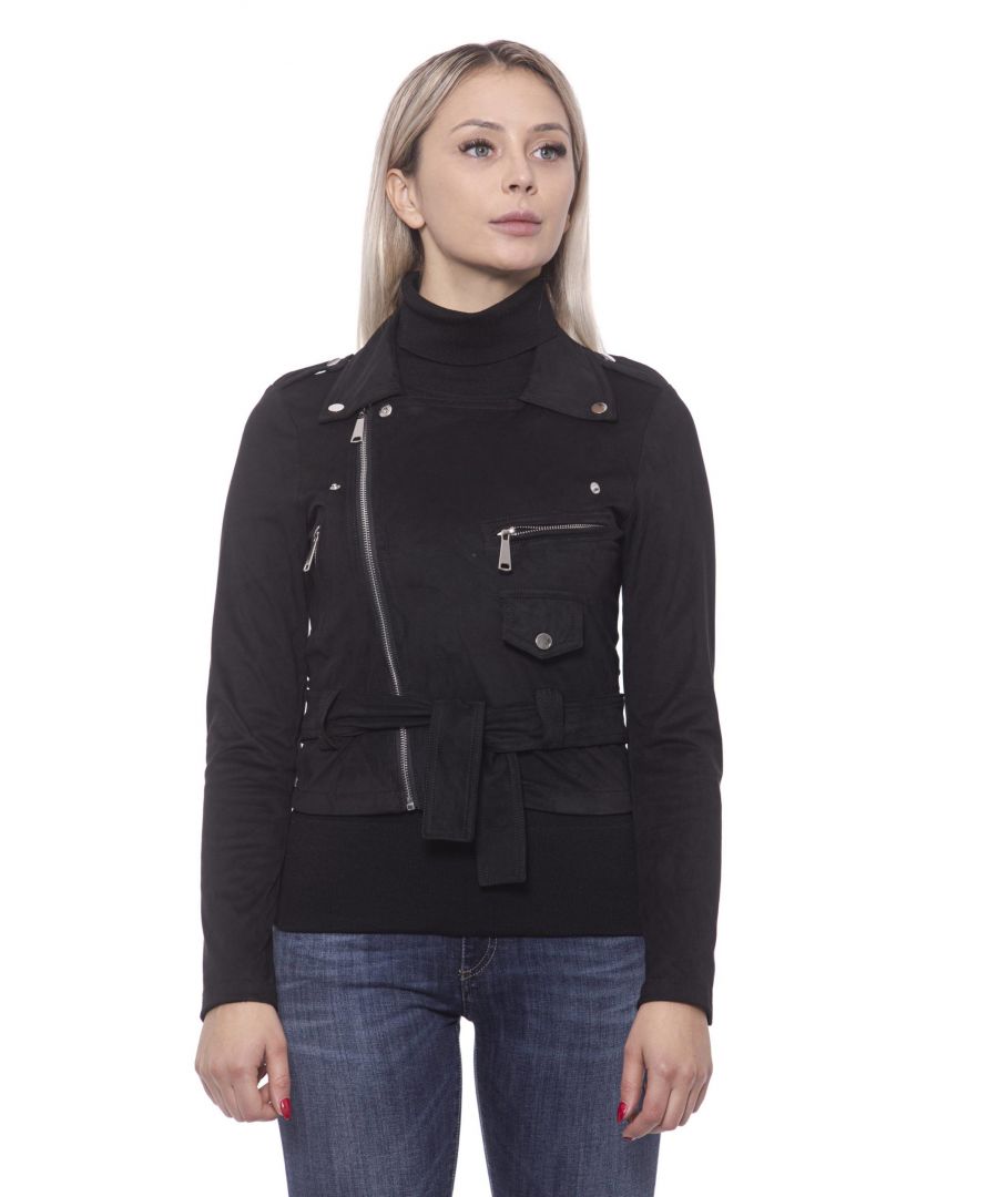 Woman Jacket In Faux Leather Nail Model. Zip Closure. Waist Belt.