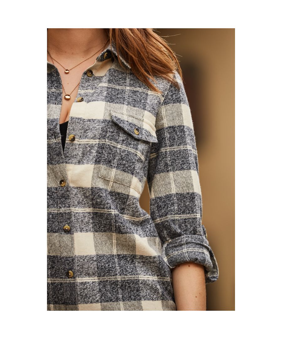 Sosandar Womens Grey & Ivory Checked Soft Touch Shirt Cotton - Size 12 UK