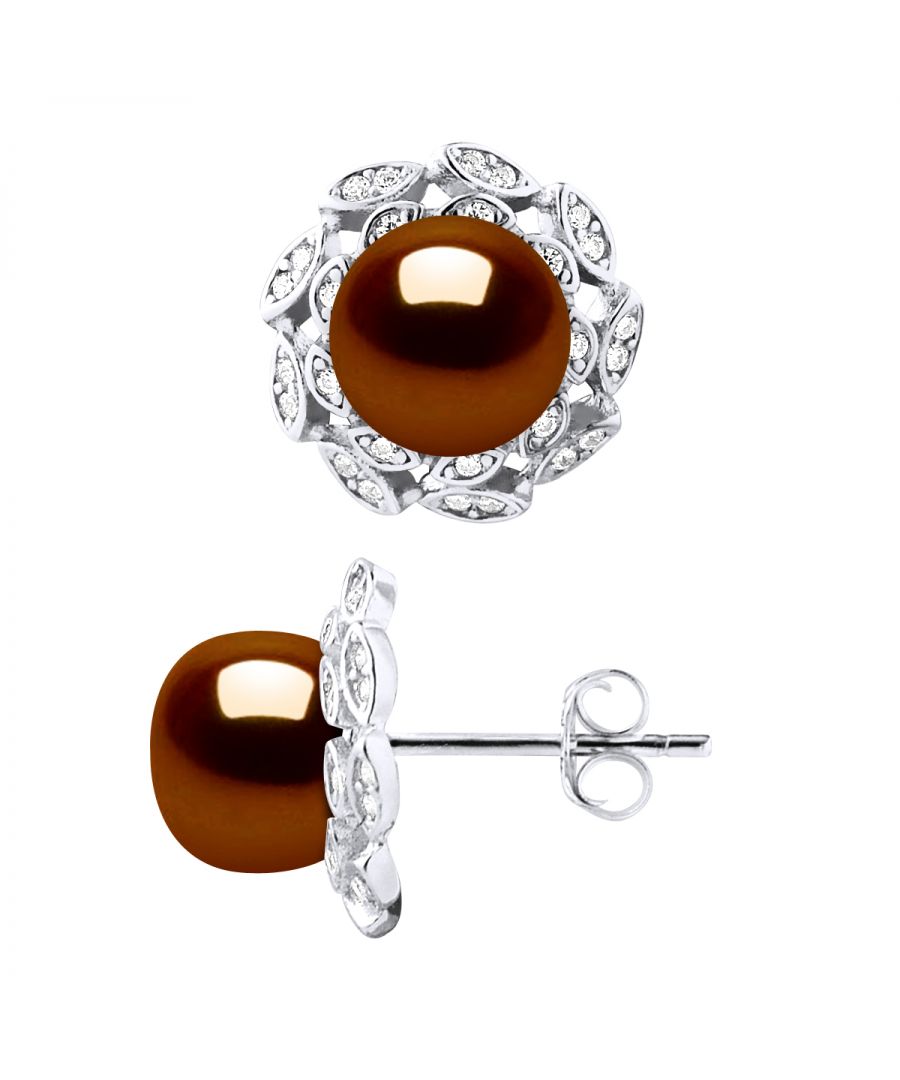 Earrings studs FLOWER True Cultured Pearls Freshwater 8-9mm Buttons - Quality AAAA + - COLORI CHOCOLATE - System-allergenic Strollers - Jewelry 925 Thousandth - 2-year warranty against any manufacturing defect - Supplied in their presentation case with a Certificate Authenticity and an International Warranty - All our jewels are made in France.