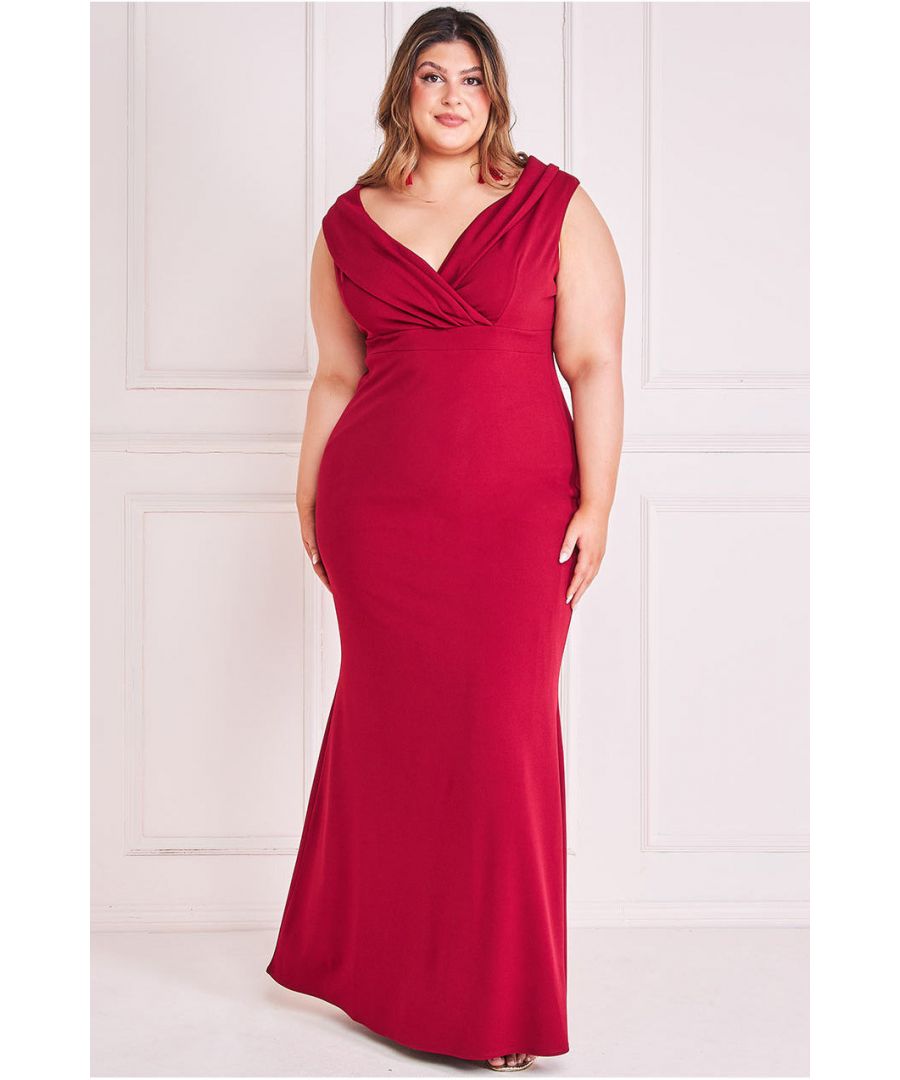 Goddiva Womens Front Wrap Off The Shoulder Maxi Dress - Wine - Size 16 UK