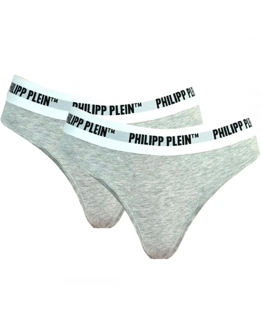 Philipp Plein Grijze Ondergoed Strings Twee Pack. Philipp Plein grijze string. Stretch pasvorm 95% katoen, 5% elastaan. Twee pak. Plein-branding op de tailleband. Stijl - DUPP01 94
