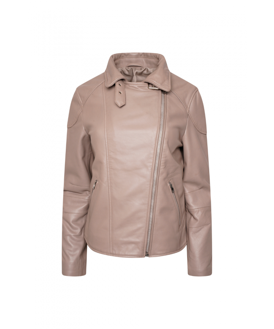 This super soft real leather jacket features subtle rose gold coloured hardware and an asymmetric zipline. A fresh and updated alternative to the classic biker look, this lighter biker jacket is perfect for transitioning through the seasons.