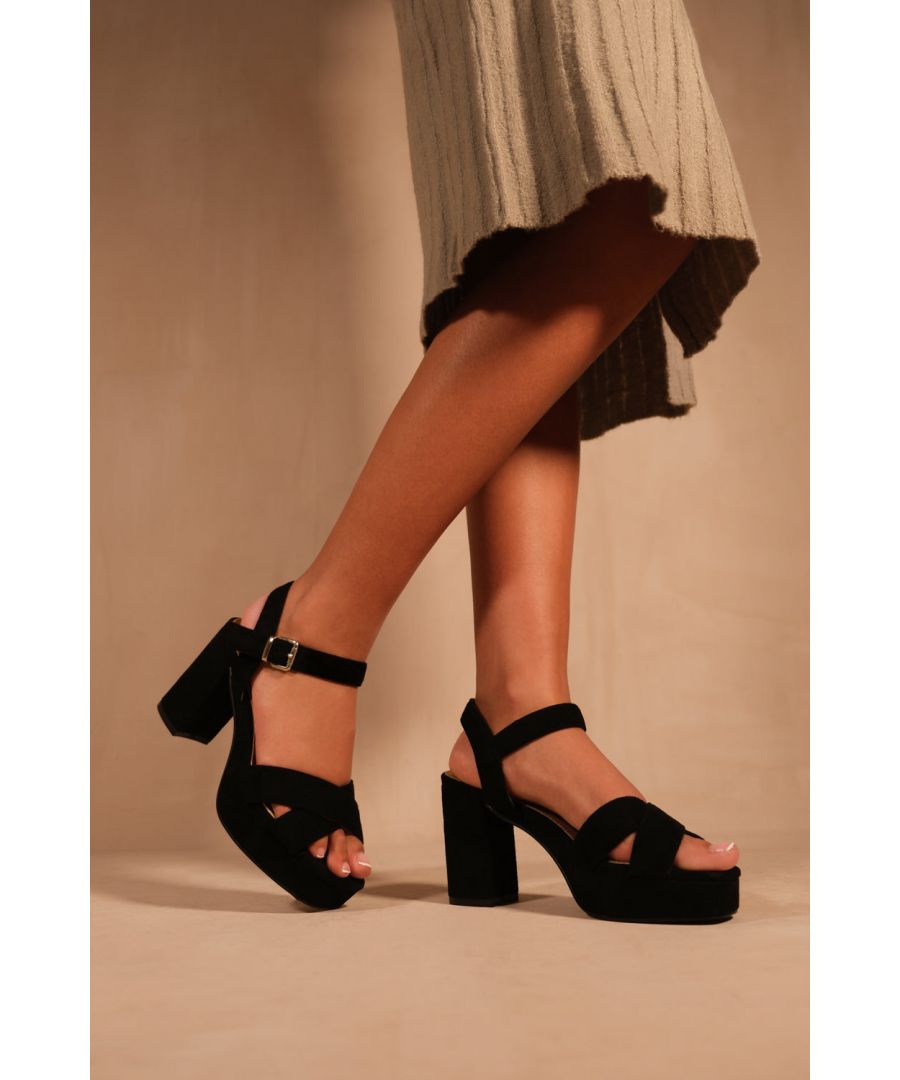 Where's That From Wheres Womens 'Marcia' Statement Platform Strappy Block High Heels - Black - Size UK 9