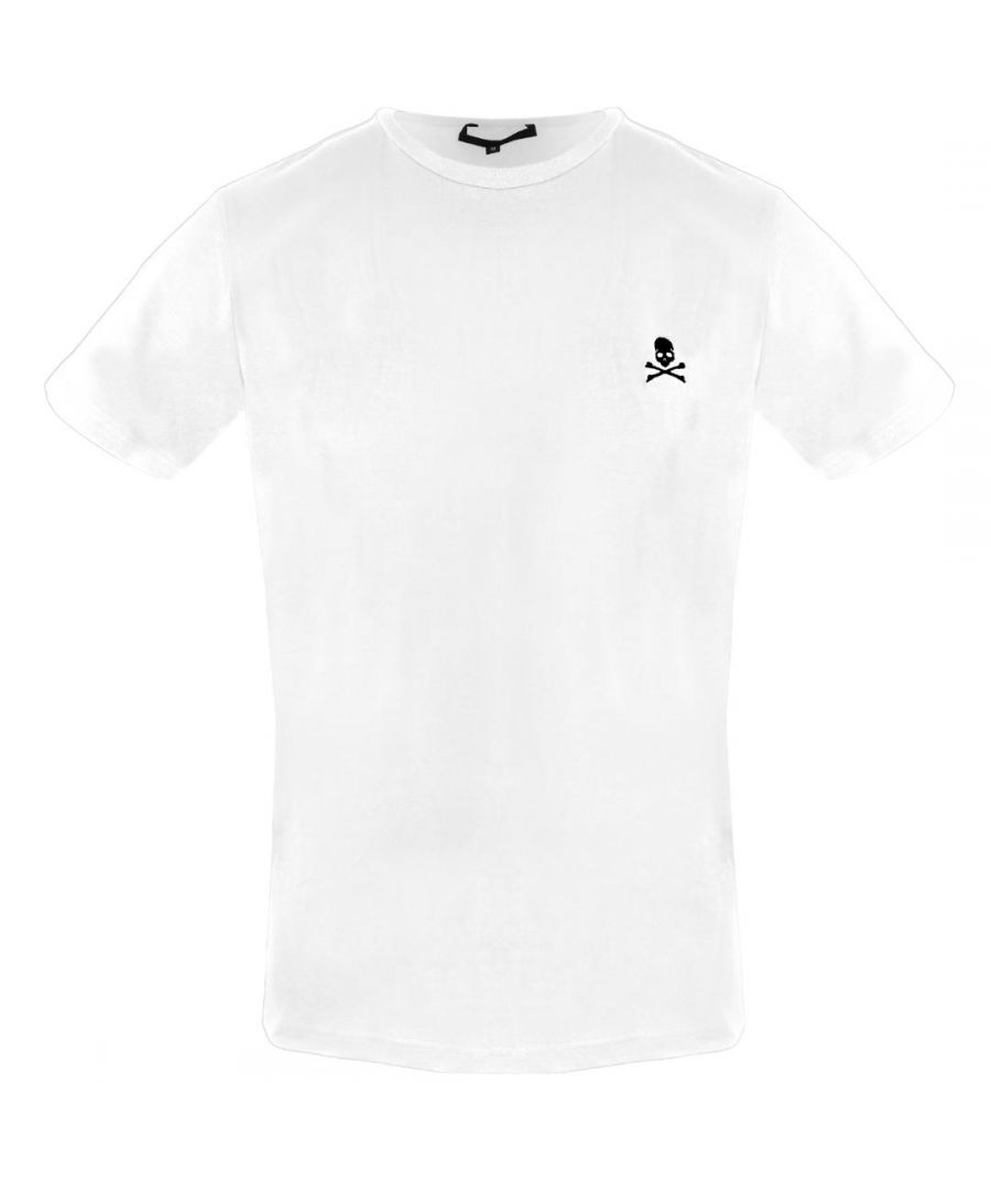 T-shirt Philipp Plein élastiqué, couleur blanche, tête de mort brodée sur le devant.
