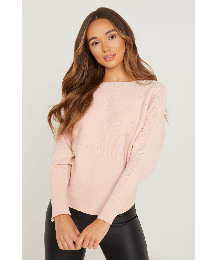 Image for Pink Light Knit Diamante Batwing Jumper