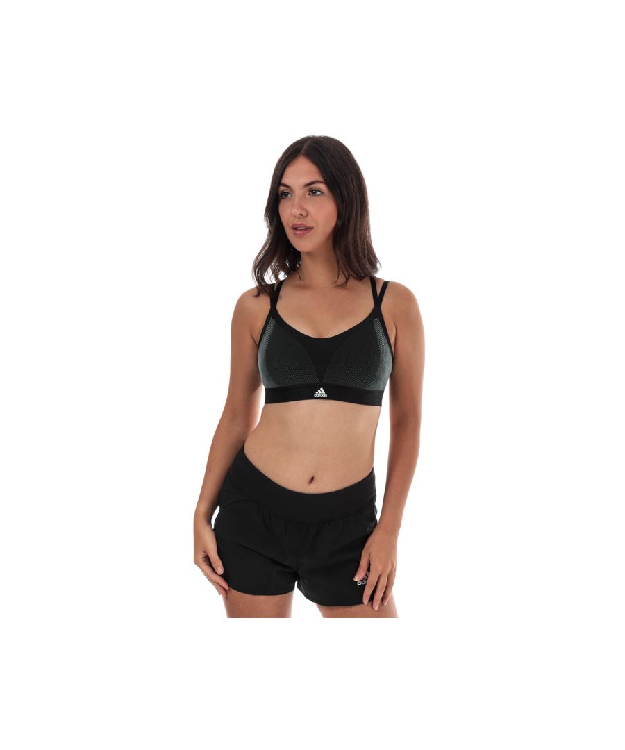 Womens adidas All Me Sports Bra in black.<BR><BR>Light support bra made for a smaller bust  perfect for low-intensity sessions on the mat and in the studio.<BR>- Scoop neck.<BR>- Elasticated shoulder straps.<BR>- Strappy back with breathable mesh back panel.<BR>- Elastic bottom band with soft brushed back.<BR>- adidas logo printed at centre bottom band.<BR>- Light support.<BR>- Body: 80% Polyester  20% Elastane.  Lining: 75% Recycled polyester  25% Elastane.  Mesh: 82% Recycled polyester  18% Elastane.  Machine washable.<BR>- Ref: EA3248