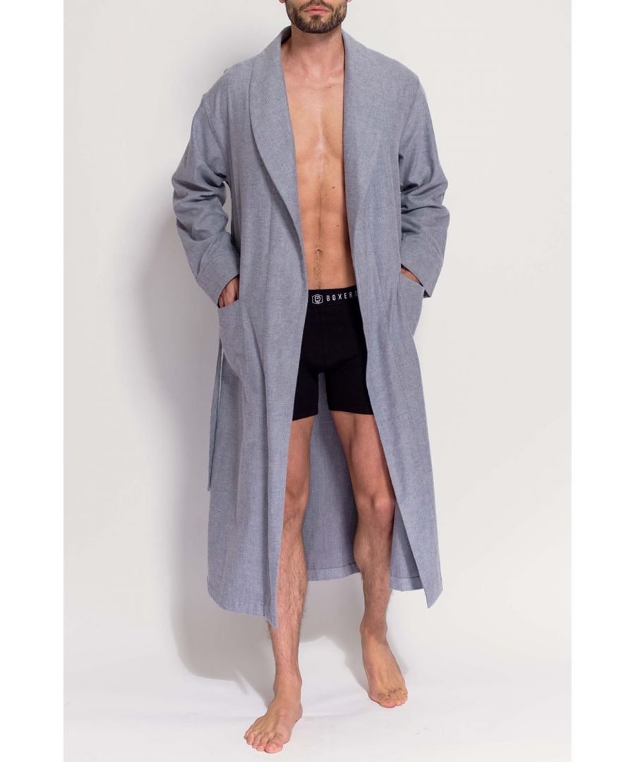 Image for Ash Grey Herringbone Brushed Cotton Dressing Gown