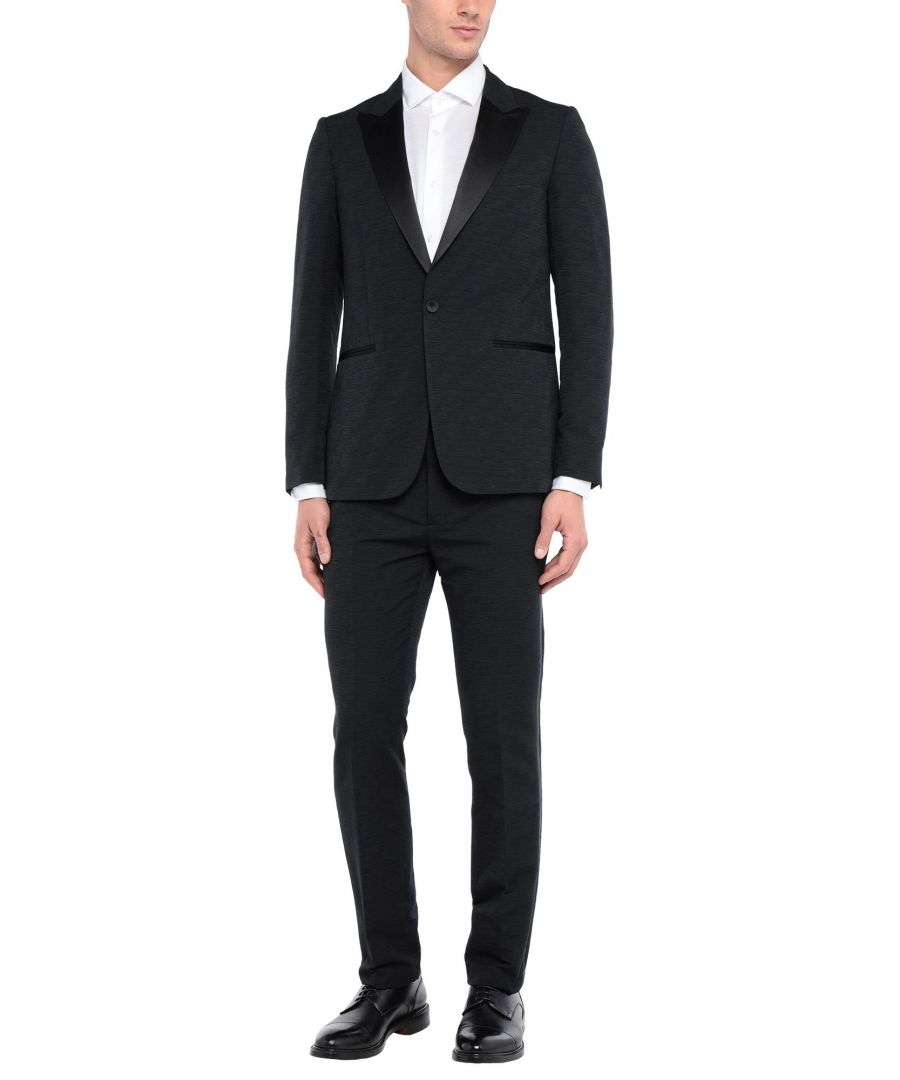 satin, plain weave, side seam stripes, solid colour, multipockets, single chest pocket, internal pockets, button closing, lapel collar, single-breasted , long sleeves, fully lined, back split, straight-leg pants, low waisted, hook-and-bar, zip