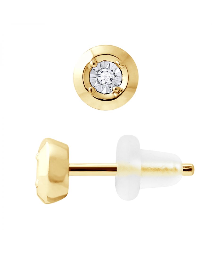 Earrings, Diamonds True Cts 0.020 (2 x 0.010 Cts) - Serti Illusion 0.50 Cts - Quality HSI (Color H - Quality Si1) - Diameter Pattern Central 5 mm - Jewelry Gold Yellow 375 Thousandths - Strollers System - 100% allergenic - 2 year warranty against manufacturing defects - Comes in its box with a certificate of Authenticity and an International Warranty - All our jewels are made in France.
