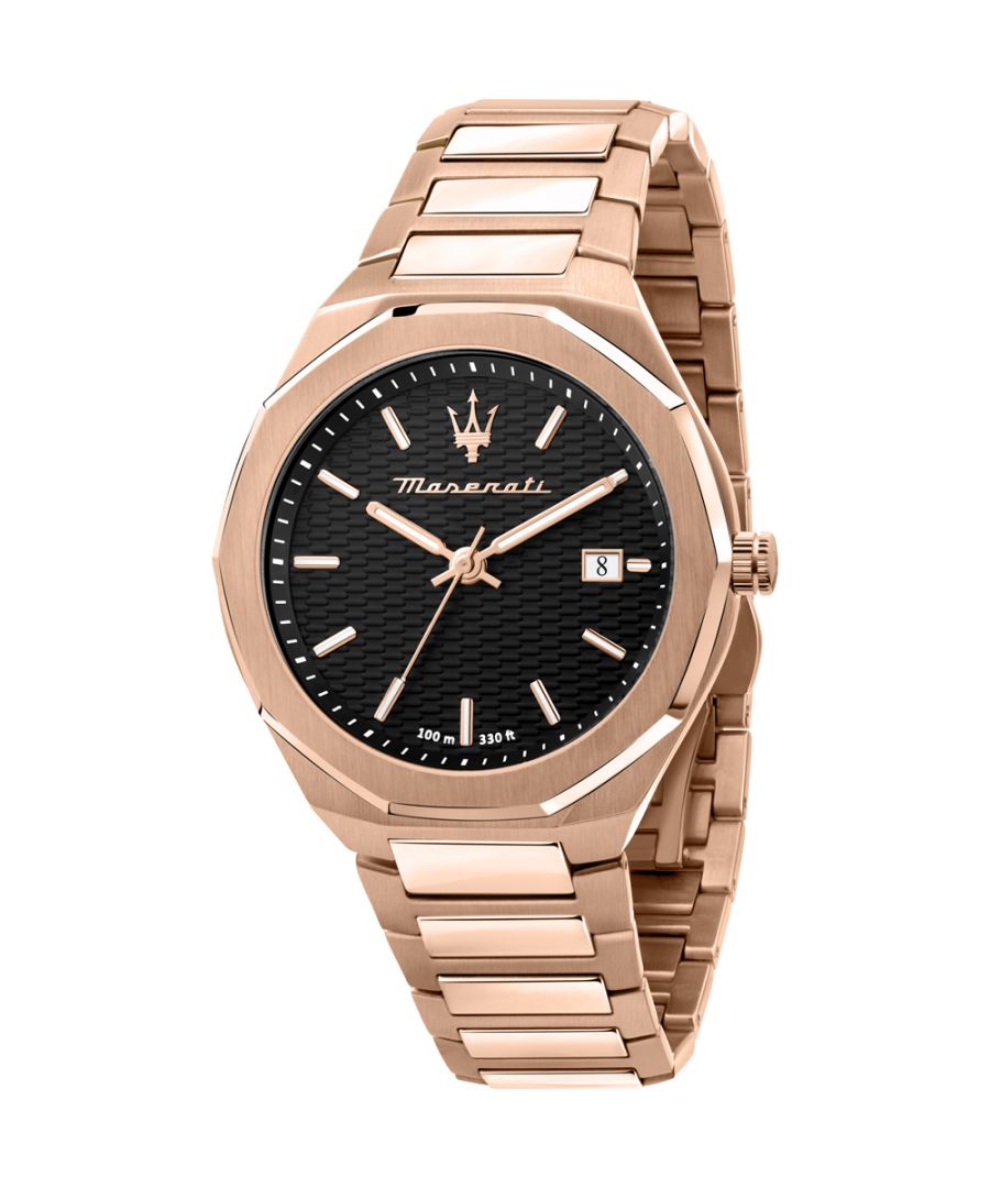 Stijlvol rosegoud heren horloge van het merk Maserati. Het horloge heeft een polsbandje dat ook kleiner gemaakt kan worden, de kast heeft een diameter van 45mm en het uurwerk is van Quartz.  Merk: MaseratiModelnaam: R8873642007 (45mm)Categorie: heren horlogeMaterialen: edelstaalKleur: rosegoud, zwart