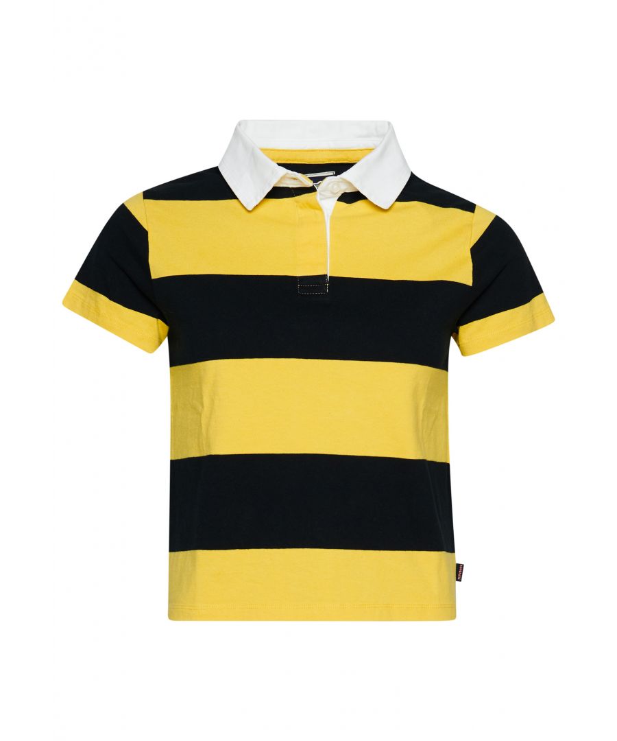 Keep a relaxed sporty vibe all season in our Vintage Stripe Rugby Top. Cosy and stylish, the perfect casual piece.Loose Fit – where comfort meets cool, a stylish loose cut makes this a must-have shapeShort sleevesSingle collarButton fasteningSignature logo tab