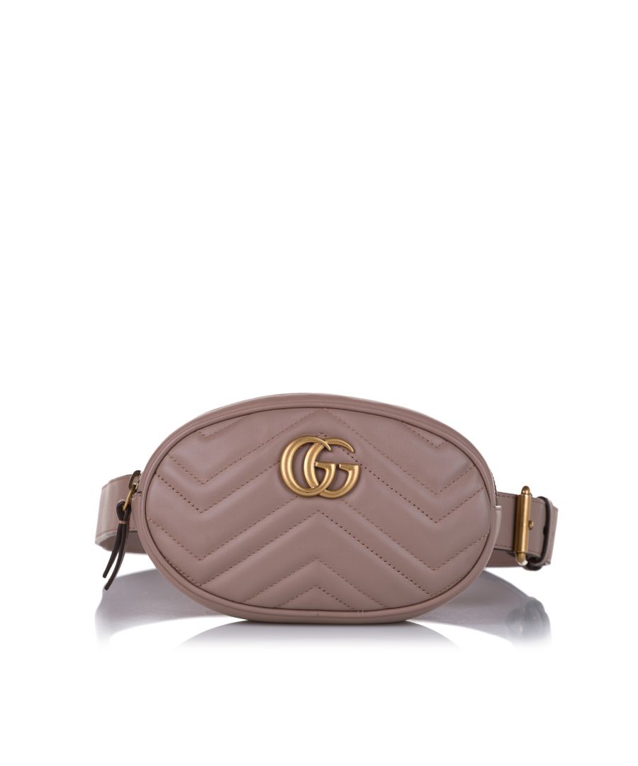 VINTAGE. RRP AS NEW. The GG Marmont belt bag features a quilted leather body, an adjustable flat leather waist strap, a top zip closure, and an interior slip pocket.Interior scratched.\n\nDimensions:\nLength 11cm\nWidth 17.5cm\nDepth 4.5cm\nShoulder Drop 96cm\n\nOriginal Accessories: Dust Bag, Authenticity Card\n\nSerial Number: 476434 493075\nColor: Brown x Beige\nMaterial: Leather x Calf\nCountry of Origin: Italy\nBoutique Reference: SSU177346K1342\n\n\nProduct Rating: VeryGoodCondition\n\nCertificate of Authenticity is available upon request with no extra fee required. Please contact our customer service team.