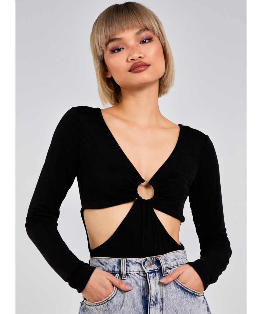 The cut out detailing takes this bodysuit from basic to damn right chic! 95% Polyester, 5% Elastane Machine Washable Iron On Reverse Do Not Dry Clean