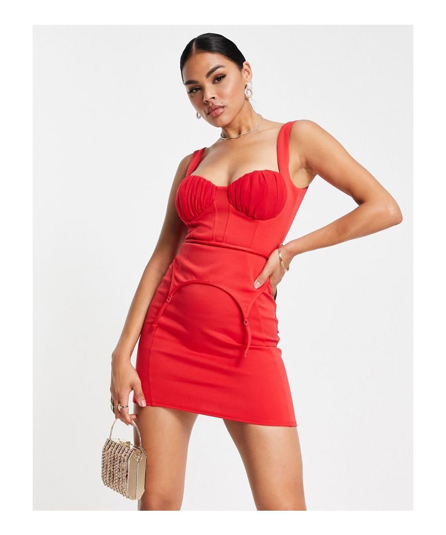 Mini dress by ASOS DESIGN Doing it for the glam Sweetheart neck Corset-style bodice Suspender detail Zip-back fastening Bodycon fit Sold by Asos