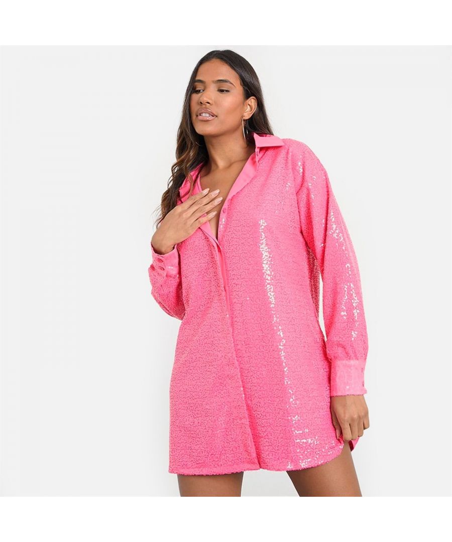 i saw it first womens sequin oversized shirt dress - pink - size 8 uk