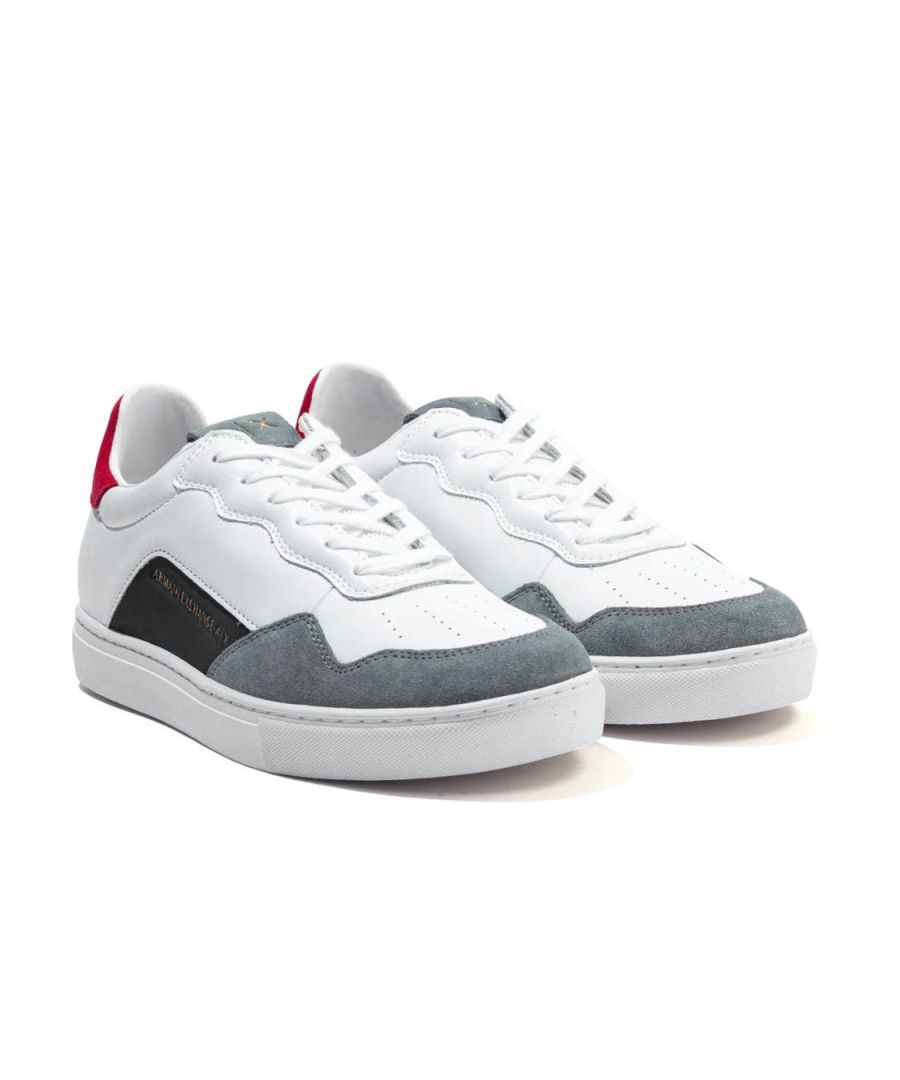 Image for Armani Exchange Leather Trainers - White & Red