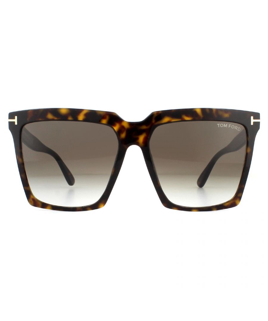 Tom Ford Sunglasses Sabrina 02 FT0764 52K Dark Havana Roviex Brown Gradient are a very bold square style with angular corners for a great strong modern look.