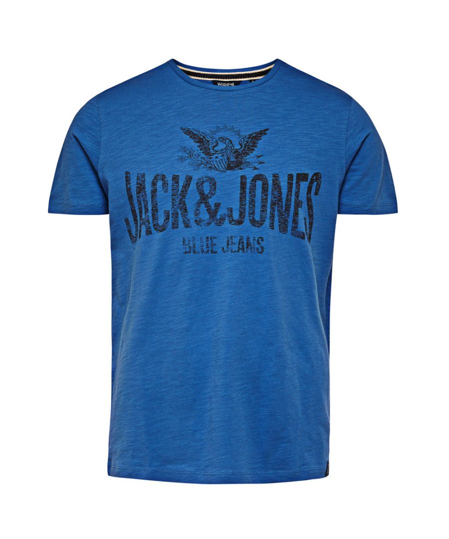 Jack and Jones Eagles Nest Blue T-Shirt. Crew Neck Federal Blue T-Shirt. Jack & Jones Vintage Collection. Short Sleeve T-Shirt