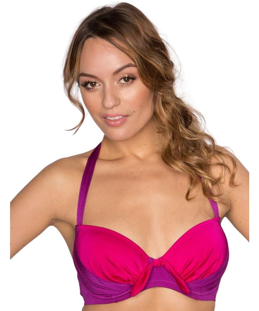 Pour Moi Womens Bahamas Padded Halter Bikini Top - Purple Polyamide - Size 32D